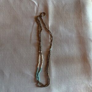 Layered Bead and Chain Necklace in Turquoise and Silver